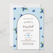 Invitation Aquarelle Blueberry Baby Boy Berry Premier anniver (Devant)