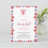 Invitation Aquarelle Blueberry fraise 1er anniversaire (Debout devant)