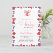 Invitation Aquarelle Blueberry fraise Baby shower (Debout devant)