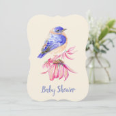 Invitation Aquarelle Bluebird Baby shower garçon ou fille (Debout devant)