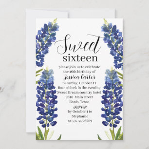 Invitation Aquarelle Bluebonnets Fleur sauvage Sweet 16 Seize