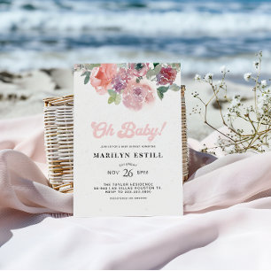 Invitation Aquarelle Blush Bourgogne Baby shower Floral