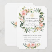 Invitation Aquarelle Blush Cream Floral Girl Confirmation (Devant / Derrière)