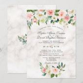 Invitation Aquarelle Blush Cream Flowers Marble Mariage (Devant / Derrière)