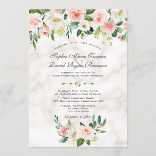 Invitation Aquarelle Blush Cream Flowers Marble Mariage