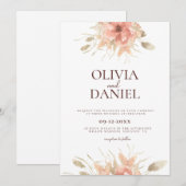 Invitation Aquarelle Blush Dusty Rose Floral Mariage (Devant / Derrière)
