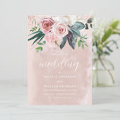 Invitation Aquarelle Blush & Dusty Rose Flowers Mariage (Debout devant)