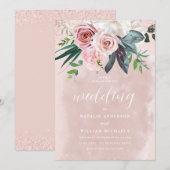 Invitation Aquarelle Blush & Dusty Rose Flowers Mariage (Devant / Derrière)