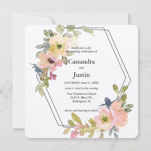 Invitation Aquarelle Blush et Mariage citron (Devant)