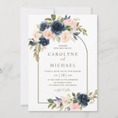 Invitation Aquarelle Blush et Marine Blue Floral Arch Mariage (Devant)