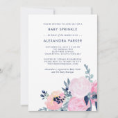 Invitation Aquarelle Blush et Navy Floral Baby Sprinkel (Devant)