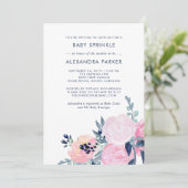 Invitation Aquarelle Blush et Navy Floral Baby Sprinkel (Debout devant)