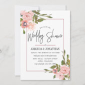 Invitation Aquarelle Blush et Rose Wedding shower or (Devant)