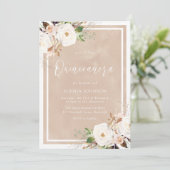 Invitation Aquarelle Blush Fleurs blanches Quinceanera (Debout devant)