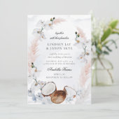 Invitation Aquarelle Blush Floral Beach Dusty Blue Mariage (Debout devant)