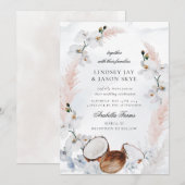 Invitation Aquarelle Blush Floral Beach Dusty Blue Mariage (Devant / Derrière)