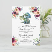 Invitation Aquarelle Blush Floral Blue Dragon Baby shower (Debout devant)