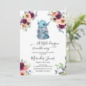 Invitation Aquarelle Blush Floral Blue Dragon Baby shower (Debout devant)