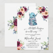 Invitation Aquarelle Blush Floral Blue Dragon Baby shower (Devant / Derrière)