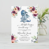Invitation Aquarelle Blush Floral Blue Dragon Baby shower (Debout devant)