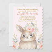 Invitation Aquarelle Blush Floral Bunny Girl Baby shower (Devant)
