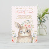 Invitation Aquarelle Blush Floral Bunny Girl Baby shower (Debout devant)