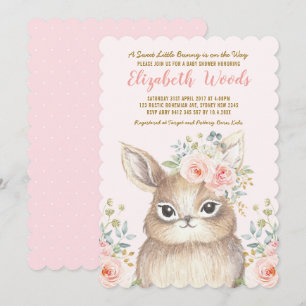 Invitation Aquarelle Blush Floral Bunny Girl Baby shower