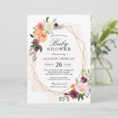 Invitation Aquarelle Blush Floral Girl Baby shower (Debout devant)