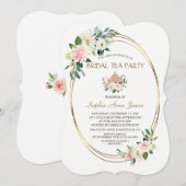 Invitation Aquarelle Blush Floral Gold Frame Fête des mariées (Devant / Derrière)