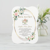 Invitation Aquarelle Blush Floral Gold Frame Fête des mariées (Debout devant)