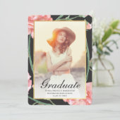 Invitation Aquarelle Blush Floral Photo Graduation Noir (Debout devant)