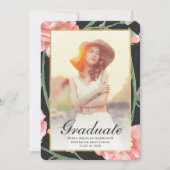 Invitation Aquarelle Blush Floral Photo Graduation Noir (Devant)