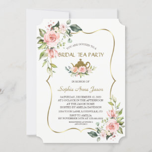 Invitation Aquarelle Blush Flowers Gold Bridal Tea Party