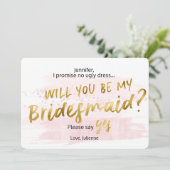 Invitation Aquarelle Blush & Gold Serez-vous ma servante d'ac (Debout devant)