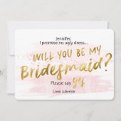 Invitation Aquarelle Blush & Gold Serez-vous ma servante d'ac (Devant)