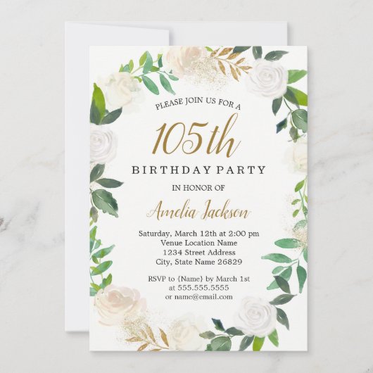 Invitation Aquarelle Blush Gold Wreath 105e anniversaire (Devant)