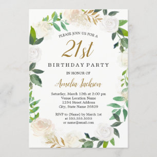 Invitation Aquarelle Blush Gold Wreath 21e anniversaire