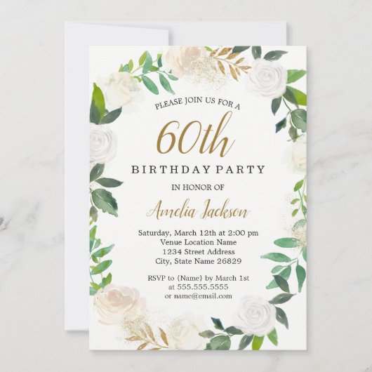 Invitation Aquarelle Blush Gold Wreath 60e anniversaire (Devant)