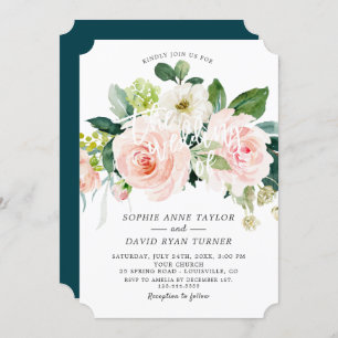 Invitation Aquarelle Blush Ivor Floral Profond Aqua Mariage