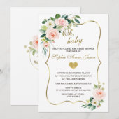 Invitation Aquarelle Blush Ivory Flowers Baby shower Or (Devant / Derrière)