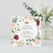 Invitation Aquarelle Blush Mint Floral Coral Rose Papillon (Debout devant)