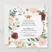 Invitation Aquarelle Blush Mint Floral Coral Rose Papillon (Devant)