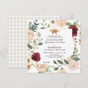 Invitation Aquarelle Blush Mint Floral Coral Rose Papillon