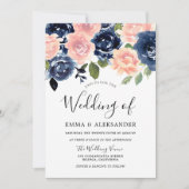 Invitation Aquarelle Blush & Navy Floral Rustique Mariage (Devant)