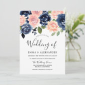 Invitation Aquarelle Blush & Navy Floral Rustique Mariage (Debout devant)