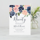 Invitation Aquarelle Blush & Navy Ninetieth 90e anniversaire (Debout devant)