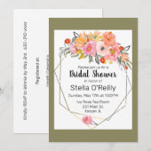 Invitation Aquarelle Blush Orange Jaune Cadre Or Floral (Devant / Derrière)