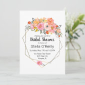 Invitation Aquarelle Blush Orange Jaune Cadre Or Floral (Debout devant)