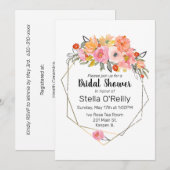 Invitation Aquarelle Blush Orange Jaune Cadre Or Floral (Devant / Derrière)