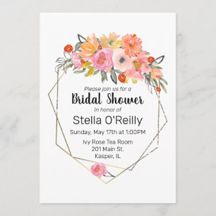 Invitation Aquarelle Blush Orange Jaune Cadre Or Floral